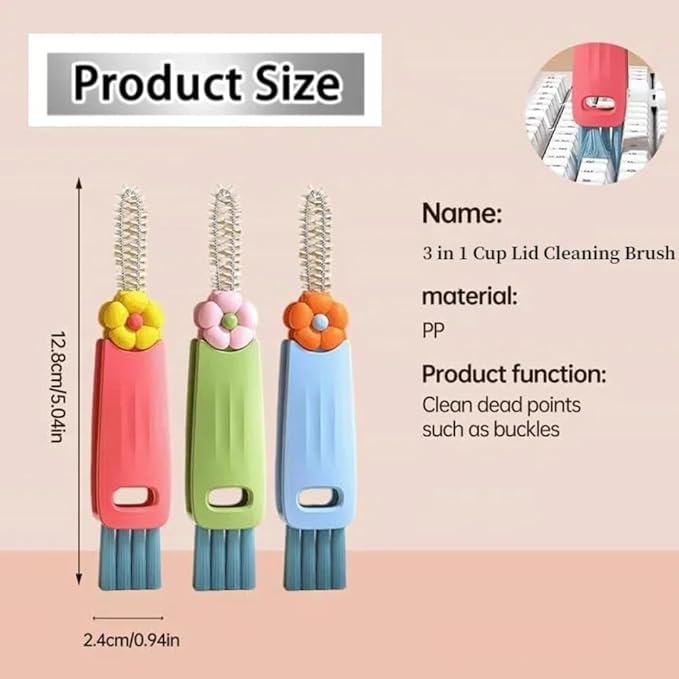 Upgraded 3 in 1 Cup Lid Cleaning Brush, 2025 New Multifunctional Lid Cleaner Brush, Bottle Cleaner Brush for Coffee Cups Lid Gap, Home Kitchen Crevice Cleaning Brush Tools