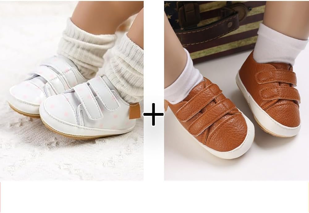 2Pairs Baby Shoes,Boys Girls Non-Slip Rubber Sole Sneakers,Unisex Infant Soft Lightweight First Walking Crib Shoes