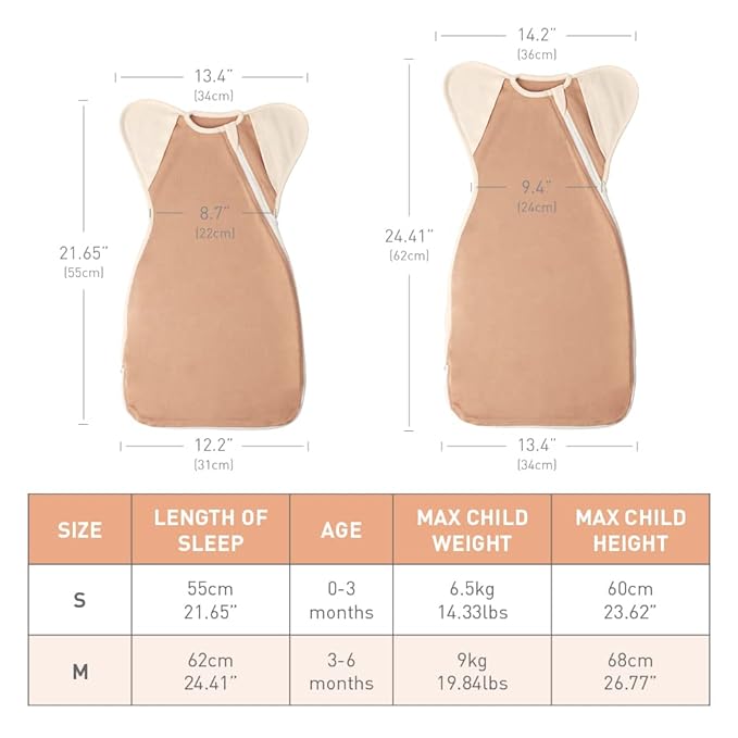 Premium Soft Cotton Swaddle Blanket Sleep Sack Arms Up Design 2 Packs 3-6 Months, Hands Up 3-Way Transitions to Arms-Free Wearable Sleeping Sack Bag for Baby Boys Girls Snug Fit Calms Startle Reflex