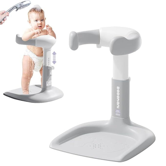 Baby Shower Stand 2025 Upgraded, Baby Bath Support, Shower Standing Support with Adjustable Height and Armrest, Bath Stand with Anti-Skip and Shower Head Holder, Ideal Gift for Infants 6-36 Months