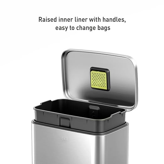 EKO Madison Brushed Stainless 50 Liter/13.2 Gallon Step Trash Can with Inner Liner - Fingerprint Resistant Finish