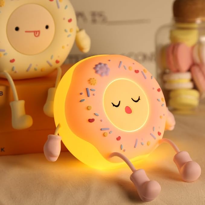Cute Donut Night Light for Kids,Silicone Nursery Nightlight, Touch Control USB Rechargeable Lamps Breastfeeding Sweet Kawaii Dorm Room Decor Christmas Gift Baby Kids Girls Teens,Pink