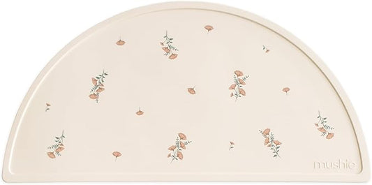 mushie Silicone Placemat for Kids | BPA-Free Non-Slip Design (Pink Flowers)