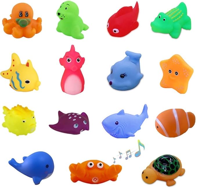 Preschool Bath Toys Rubber Floating Baby Wash Shower Toy for Toddlers Kids Party Decoration15 Pcs (Sea Animal)