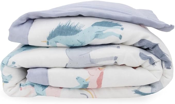 Little Unicorn Lofty Comforter Blanket | Super Soft & Breathable Muslin Fabric| Great for Play & Bedtime Blanket (Unicorns)