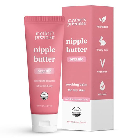 Organic Nipple Butter for Breastfeeding Mothers | Lanolin Free Nipple Cream, Safe for Nursing Moms & Babies | No Need to Wash Balm for Dry Skin & Breast Feeding, Breastfeeding Essentials