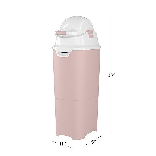 Foundations Tall Diaper Pail with Airtight Lid - Durable & Odorless Diaper Disposal, Large Capacity, Holds up to 60 Newborn Diapers, Refill with Any Bags - Pink