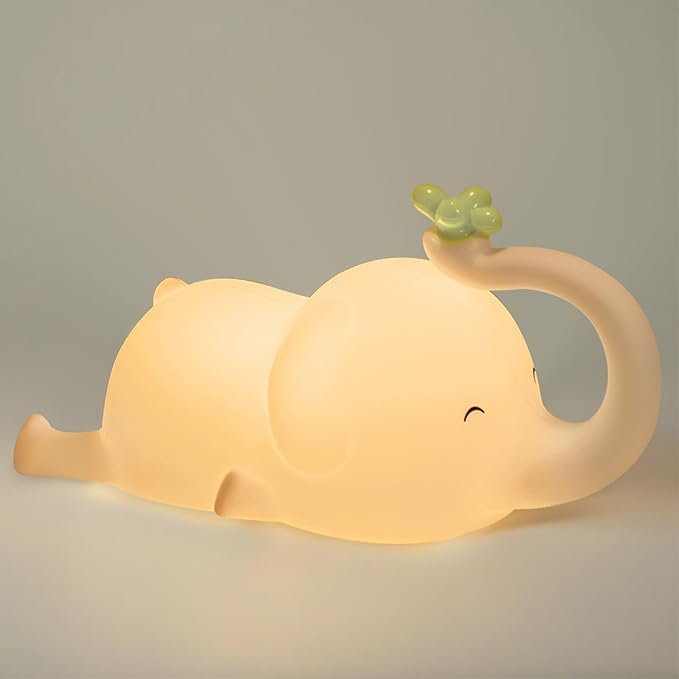 Silicone Night Light for Kids, Squishy Elephant Lamp - 3 Level Dimmable Rechargeable with Timer, Safe Bedside Light for Nursery Toddler Room