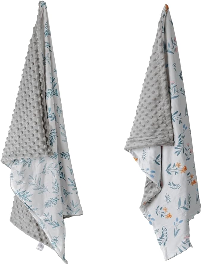 Soft Sage Green Baby Blankets for Unisex Girls or Boys Breathable Gender Neutral Nursery Double Layer Blankets with Dotted Backing and Leaf Printed for Newborn Toddlers 2 Pack (Leaf)