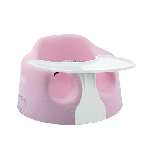 Bumbo Baby Floor Seat, Portable Infant Sit Up Activity & Eating Chair with Tray Accessory, Pink - Feeding and Sitting Lounger for Babies and Infants Ages 3 to 12 Months