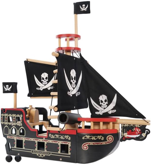 Le Toy Van Barbarossa Pirate Ship Set Premium Wooden Toys for Kids Ages 3 years & Up