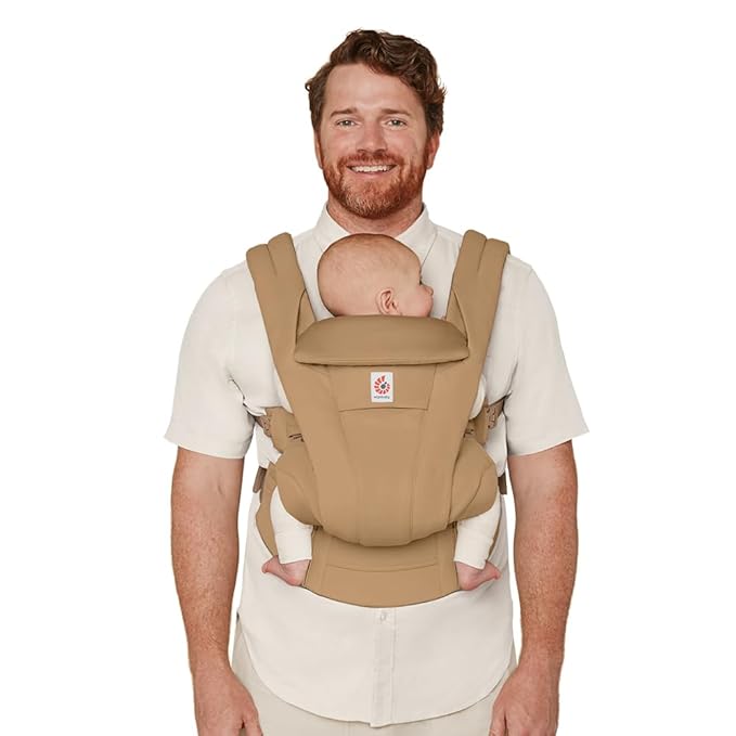 Ergobaby Omni Deluxe Baby Carrier Newborn to Toddler - Breathable Baby Carriers for Summer - All-Position Carrier with Enhanced Lumbar Support & Airflow (7-45 Pounds), Cotton, Camel