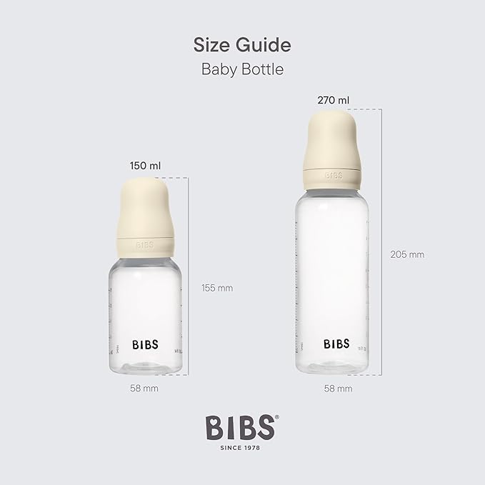 BIBS Baby Bottle 5 oz / 150 ml Natural Rubber Latex Nipple - Anti-Colic, BPA-Free, Round Nipple, Slow Flow, Lightweight & Easy to Clean, Suitable for Newborns 0+ Years - Ivory