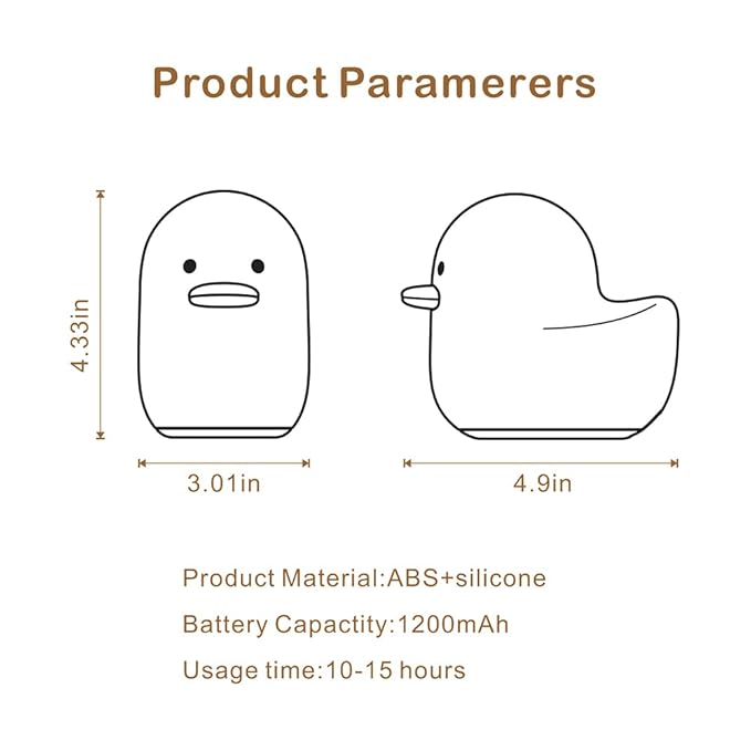 Kids Night Light - Cute Silicone Duck Nursery Lamp for Baby and Toddler, Animal Squishy Lamp for Bedroom, Boys and Girls Gift