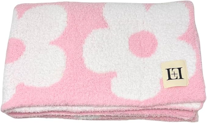 Retro Daisy Flower Baby Blanket 28"x40" - DreamSoft Throw for Crib, Stroller or Car Seat - Soft Receiving Blanket/Newborn Nursery Gift Essential for Toddler, Infant, Kids, Boys & Girls (Pink/White)