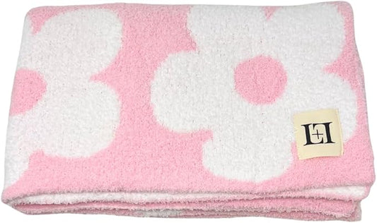 Retro Daisy Flower Baby Blanket 28"x40" - DreamSoft Throw for Crib, Stroller or Car Seat - Soft Receiving Blanket/Newborn Nursery Gift Essential for Toddler, Infant, Kids, Boys & Girls (Pink/White)