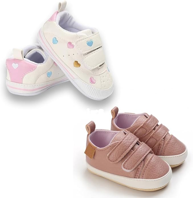 2Pairs Baby Shoes,Boys Girls Non-Slip Rubber Sole Sneakers,Unisex Infant Soft Lightweight First Walking Crib Shoes