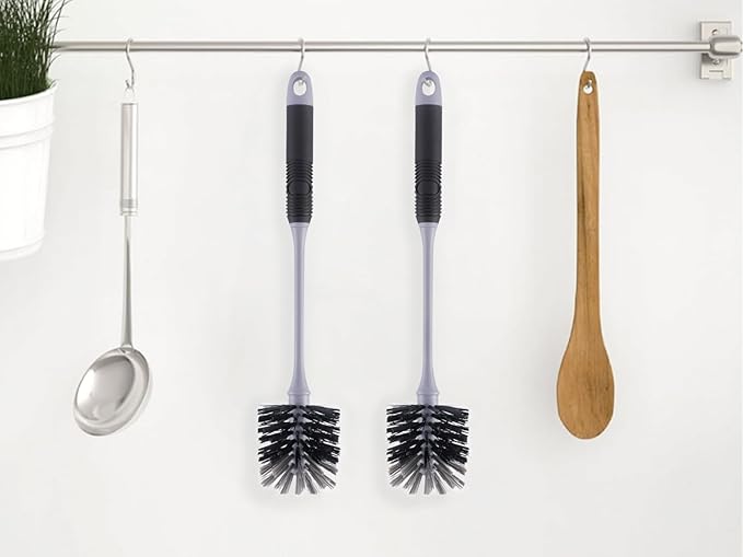 Bottle Brush Cleaner, Long Handle Bottle Brush with Dual Bristles for Water Bottles, Glassware, Mugs, Sports & Baby Bottles Cleaning, Black 4 Pack