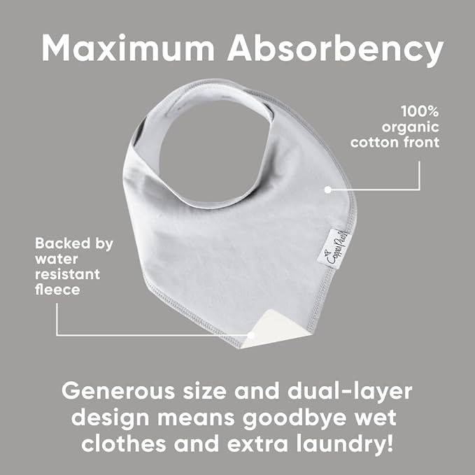 Copper Pearl 4 Pack Soft Cotton Baby Bibs for Drooling and Teething, Absorbent Drool Bibs for Baby Girl and Boy, Adjustable to Fit Newborns to Toddlers (Gray Basics)
