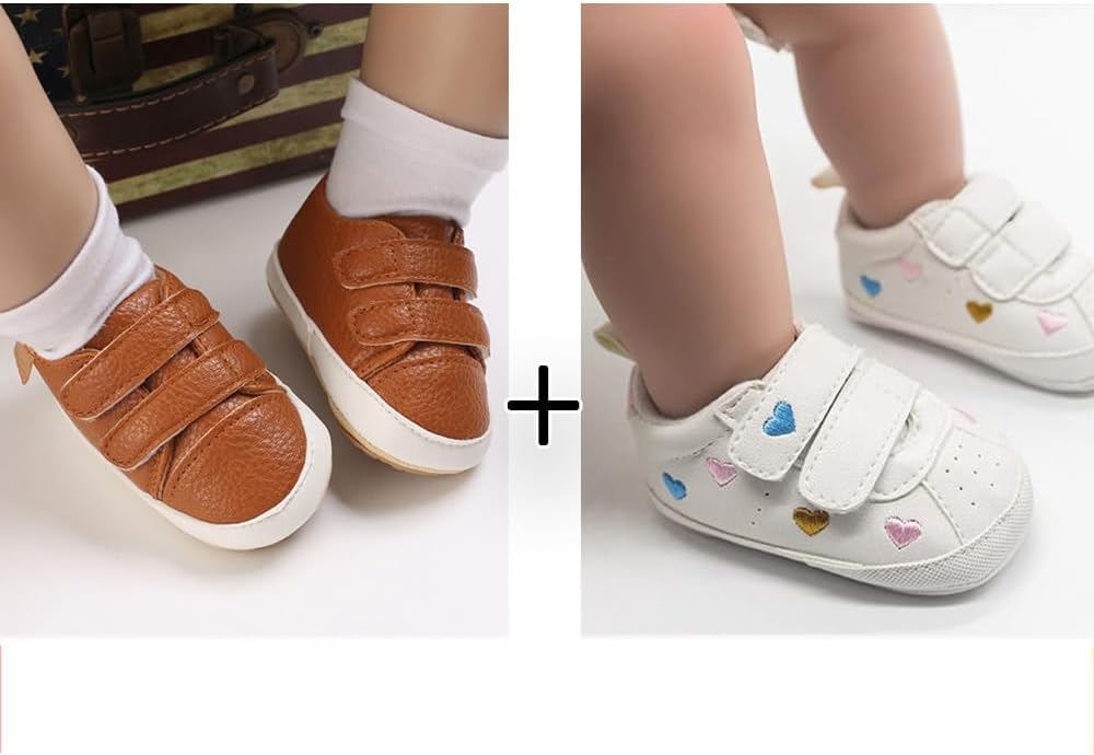 2Pairs Baby Shoes,Boys Girls Non-Slip Rubber Sole Sneakers,Unisex Infant Soft Lightweight First Walking Crib Shoes