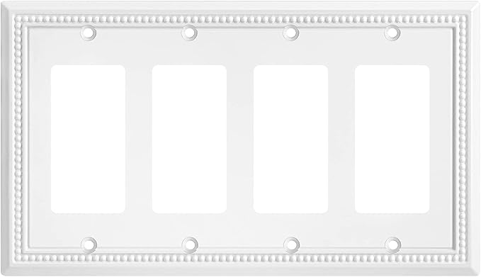 Henne Bery Sunken Pearls Heavy Duty Decorative Wall Plate Switch Plate Outlet Cover (Quad Decorator, White)