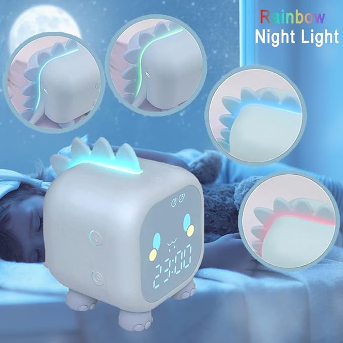 Kids Dinosaur Alarm Clock Boys Blue Alarm Clocks with Night Light Digital Alarm Clock for Kids Boy Children