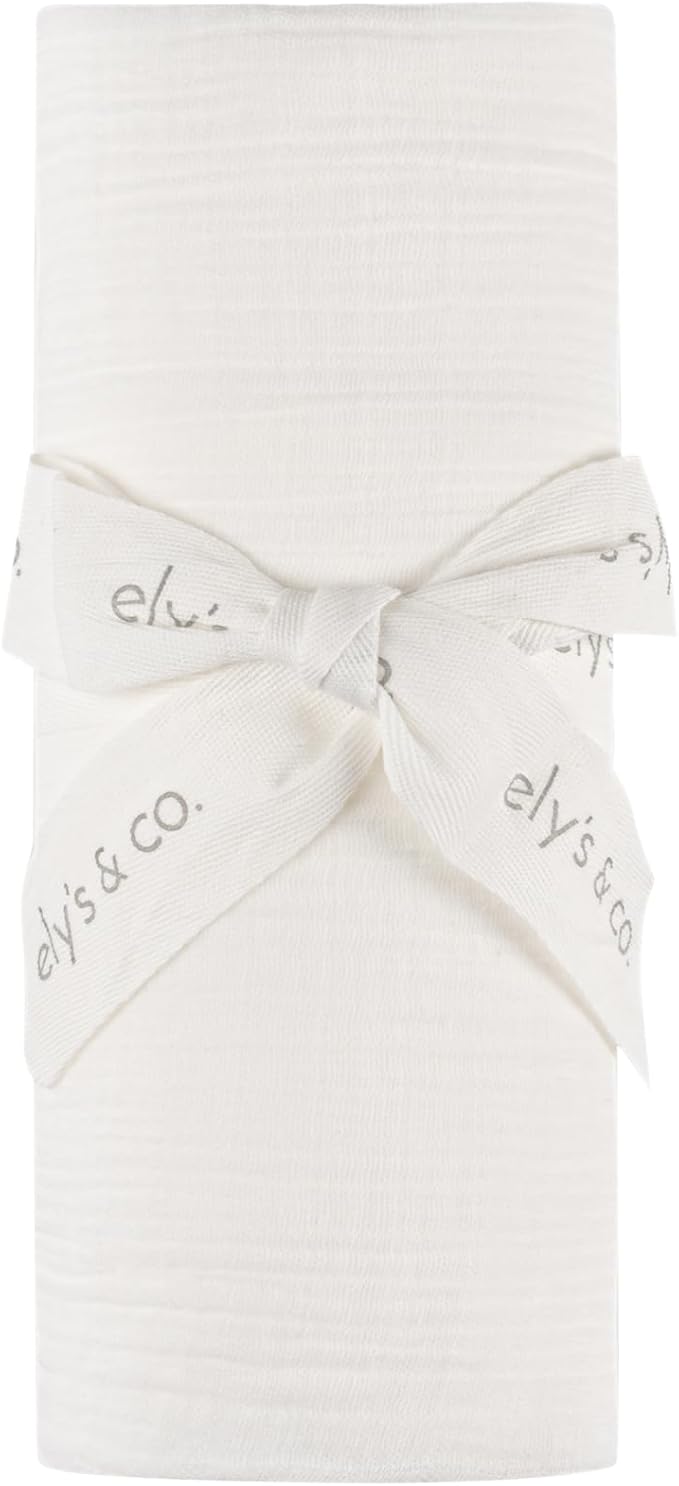 Ely's & Co. Cotton Muslin Swaddle Blanket with Scallop Trim, 1-Pack for Baby Boy or Girl— 100% Cotton Muslin Extra-Large Swaddle Blankets (47” x 47”) Ivory