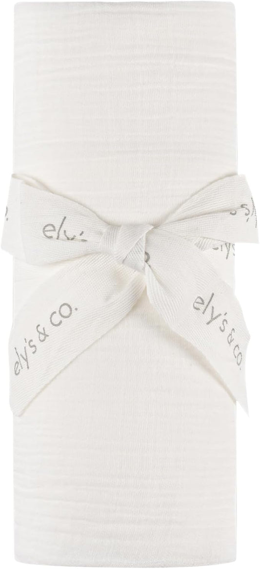 Ely's & Co. Cotton Muslin Swaddle Blanket with Scallop Trim, 1-Pack for Baby Boy or Girl— 100% Cotton Muslin Extra-Large Swaddle Blankets (47” x 47”) Ivory