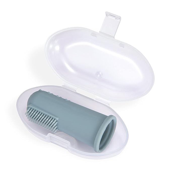 Baby Finger Toothbrush with Case, Food Grade Silicone, BPA Free, 2-Pack (Sage+Ether)