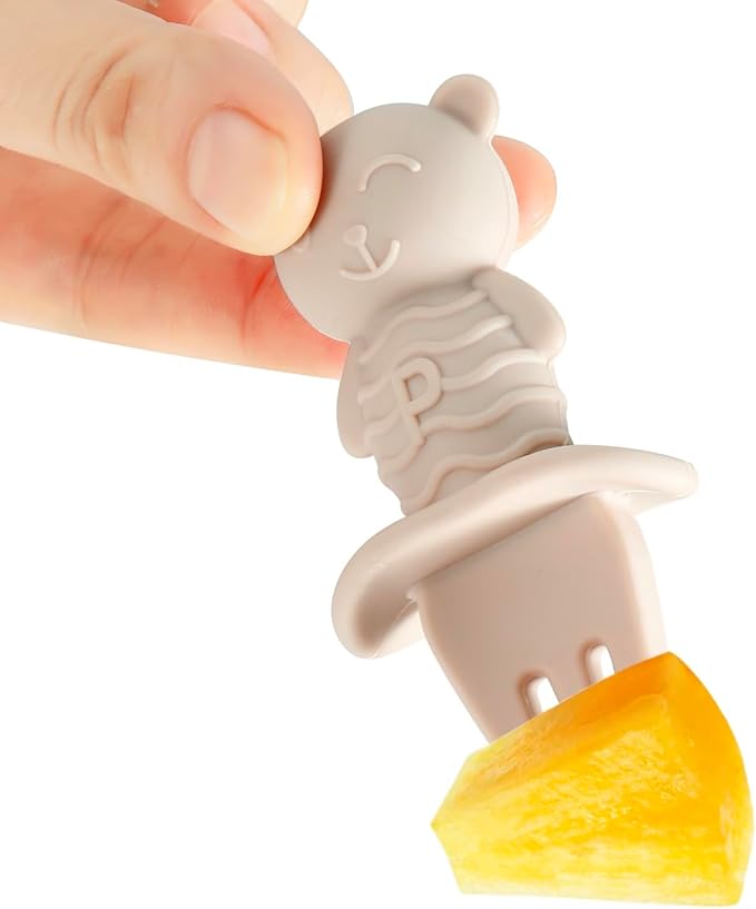 PandaEar 6 Pack Baby Led Weaning Spoons Forks 6+ Months | Silicone Baby Spoons and Fork Self Feeding Utensils, Toddler Infant Anti-Choke Feeding Utensils, Bear Shape (Pink Green Linen)