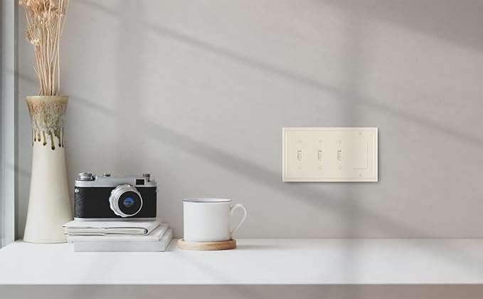 Henne Bery Modern Edge Decorative Wall Plate Switch Plate Outlet Cover, Durable Solid Zinc Alloy (Triple Toggle/Single Decorator, Light Almond)