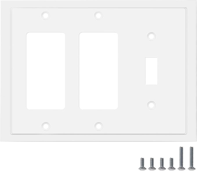 Modern Edge Decorative Wall Plate Switch Plate Outlet Cover, Durable Solid Zinc Alloy (Single Toggle/Double Decorator, White)