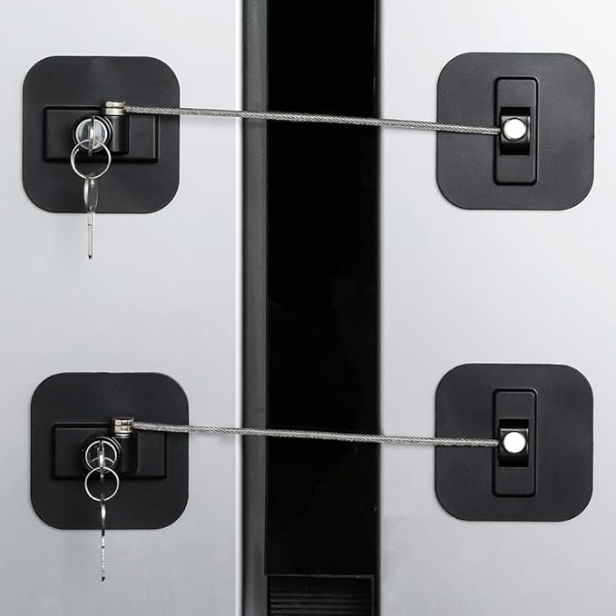 Fridge Lock,2 Pack Refrigerator Locks with Keys,Freezer Lock and Child Safety Cabinet Lock,Black Fridge Lock