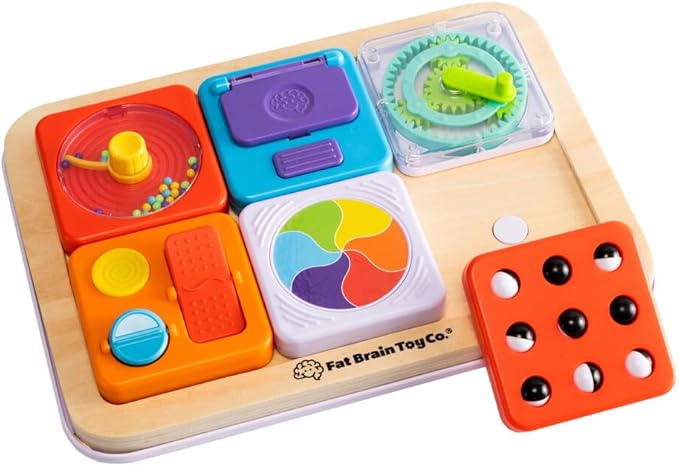 Fat Brain Toys PlayTab Essentials, Modular Sensory Activity Board, Busy Board for Toddlers and Babies Ages 12 Months+