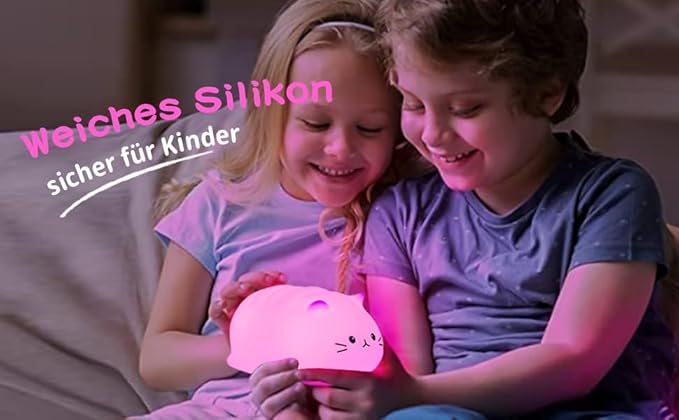 Tremdwoto Cat Night Light for Kids,Cute Colorful Night Light Baby Girl Squishy Night Lights Lamp 3 Hour Timer Kitty Light USB Rechargeable Nursery Lamp Nightlight ，Gifts for Boys and Girls