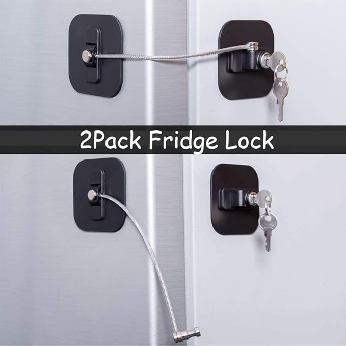 Fridge Lock,2 Pack Refrigerator Locks with Keys,Freezer Lock and Child Safety Cabinet Lock,Black Fridge Lock
