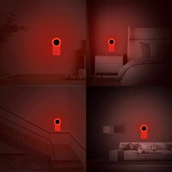 KINUR 6 Pack Red LED Plug into Wall with Dusk to Dawn sensors Plug in Night Lights for Kids Room, Bedroom, Bathroom, Baby Nursery,Stair Lights, Hallway Light