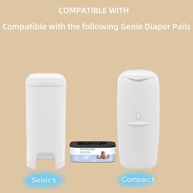 2 Packs Jumbo Square Refills Disposal Bags Refill Compatible with Diaper Genie Compact and Select Pails (Not Fit Classic Version Pails), Hold Up to 810 Newborn-Sized Diapers Per Refill