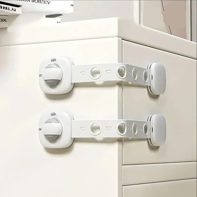 Baby Proof Cabinet Locks - No Drill Safety Latches for Oven, Dishwasher & Drawers, Adjustable 2-15cm,childproofing safety equipment 3M Adhesive - Rental Friendly (White, 6 Pack))