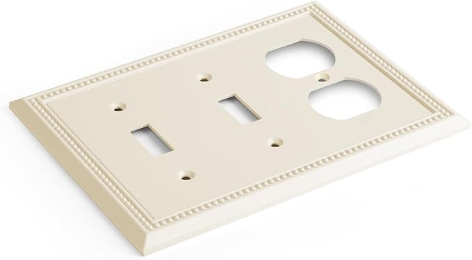 Henne Bery Sunken Pearls Heavy Duty Decorative Wall Plate Switch Plate Outlet Cover (Double Toggle/Single Duplex, Light Almond)