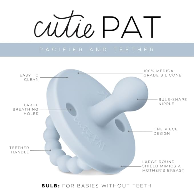 Ryan & Rose Cutie PAT Pacifier Teether (Bulb, Blue)
