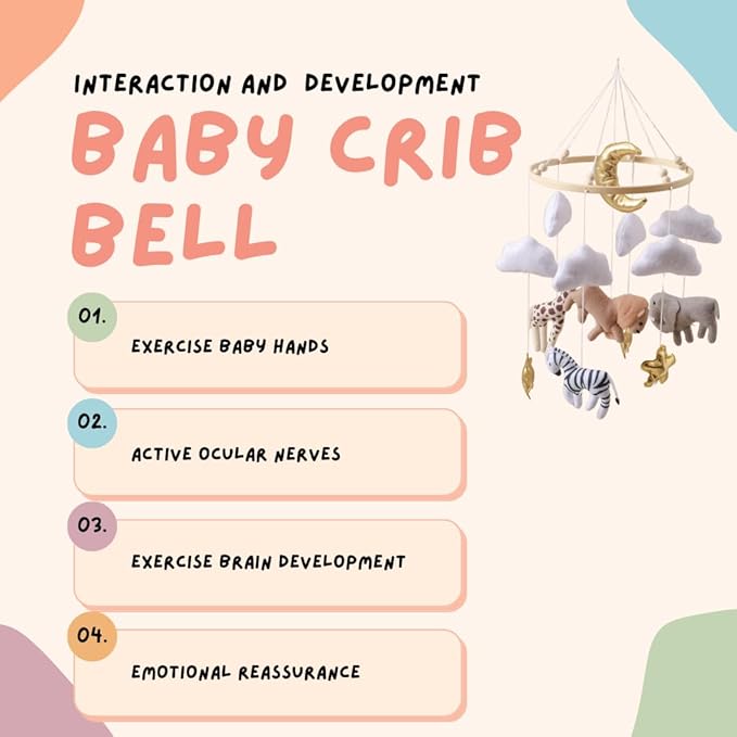 GOODMOM Nursery Mobile for Boys & Girls – Handmade Felt Animals Baby Crib Mobile with Bells – Savanna Theme Baby Nursery Decor – Creative Bassinet Mobile Gift for Newborns (Golden Dream)