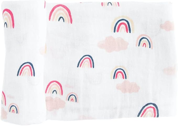 RED ROVR 100% Certified Organic Cotton Muslin Swaddle | Newborn Receiving Blanket | Baby Wrap | Boy, Girl, Unisex | Soft, Lightweight, Breathable | Burping, Nursing, Swaddling | 44" x 44" | Rainbows