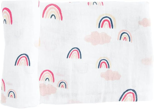 RED ROVR 100% Certified Organic Cotton Muslin Swaddle | Newborn Receiving Blanket | Baby Wrap | Boy, Girl, Unisex | Soft, Lightweight, Breathable | Burping, Nursing, Swaddling | 44" x 44" | Rainbows