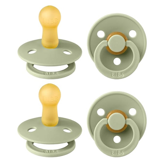 BIBS Pacifiers - Colour 4-Pack | BPA Free Baby Pacifier | Round Nipple Binkies | Natural Rubber Latex Soother | Made in Denmark | Size 6-18 Months | Sage