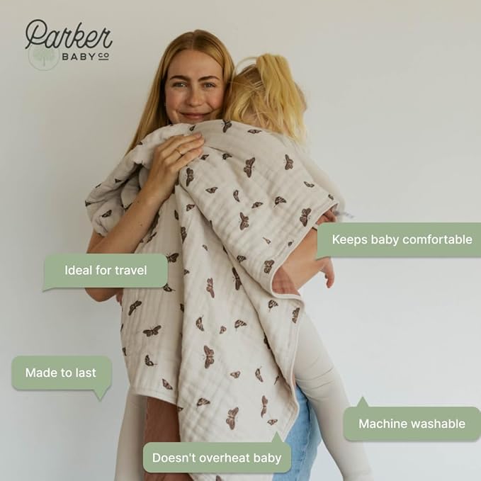 Parker Baby Muslin Blanket | 100% Soft Cotton Toddler Quilt & Baby Muslin Swaddle | Gender Neutral Design 47" x 47" Blanket