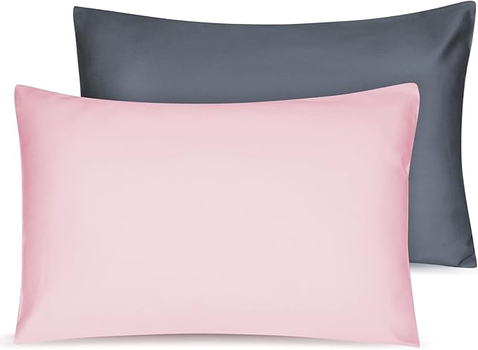 Soft Organic Cotton Toddler Pillowcases 14 X 20 Inches, Fit 13 X 18, 14 X 19 Pillows, Smooth Pearl Cotton Baby Pillowcases with Envelope Closure, Pink and Dark Grey, Set of 2
