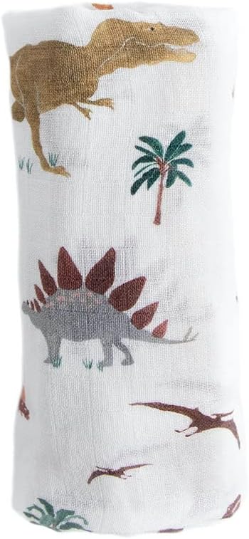 RED ROVR 100% Certified Organic Cotton Muslin Swaddle | Newborn Receiving Blanket | Baby Wrap | Boy, Girl, Unisex | Soft, Lightweight, Breathable | Burping, Nursing, Swaddling | 44" x 44" | Dino Days