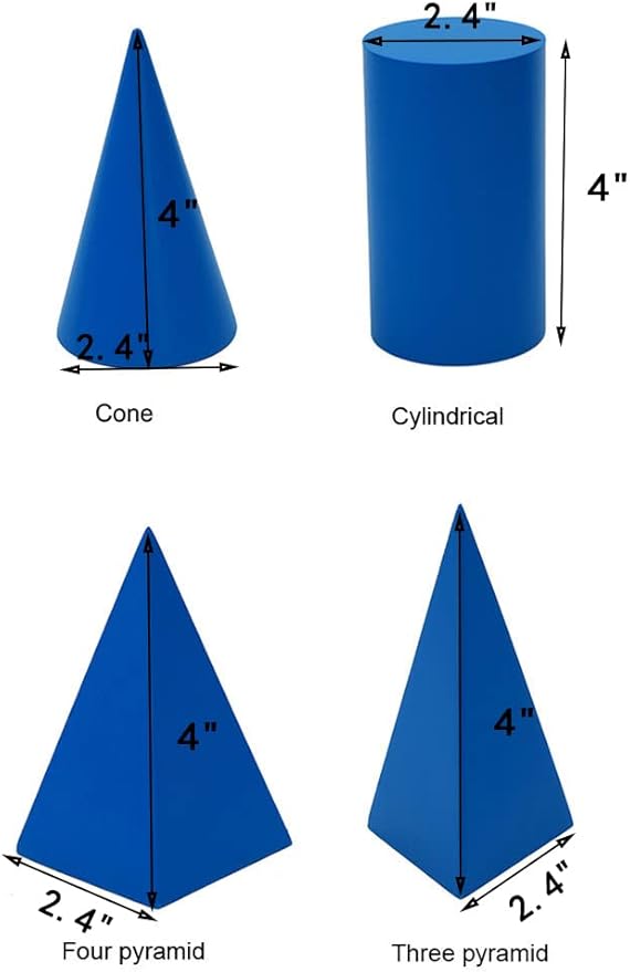 Montessori Toys for 3+ Year Old Blue Geometric Solids Blocks Set 3D Wooden Geometric Shapes Math Games Sensory Toys Blocks for Toddlers Preschool Learning Materials