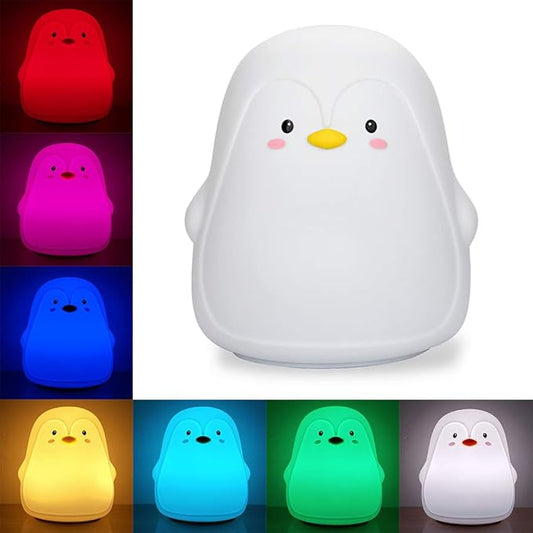 Penguin Night Light, USB Rechargeable Silicone LED Night Light for Kids, Multicolor Cute Nursery Night Lights with Warm White and 7-Color Breathing Mode,Christmas Gift for Kids Baby Children Bedrooms